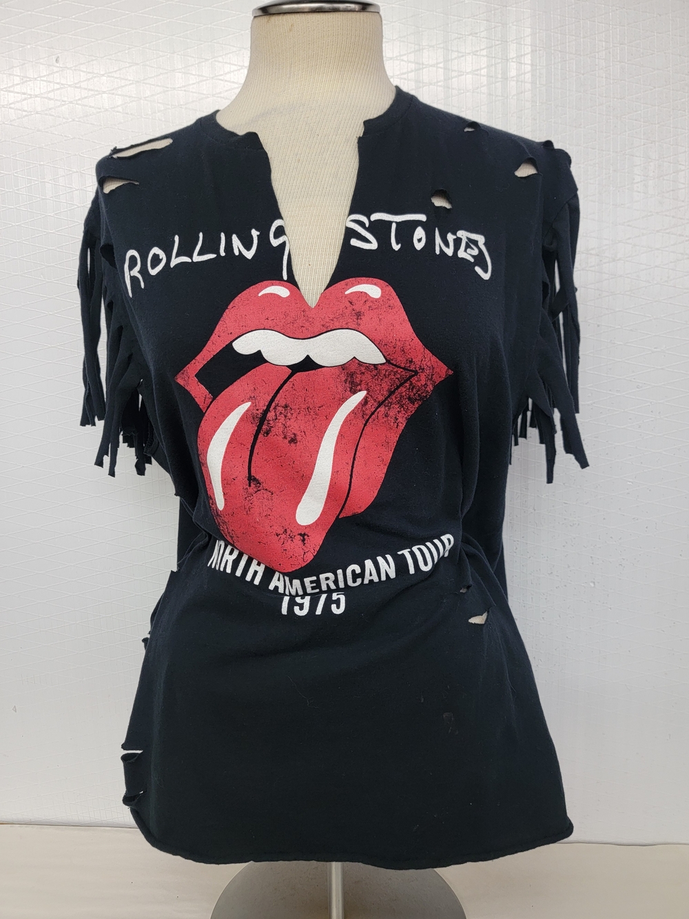 the Rolling Stones Fringe & Lace Rock Band Tee - Upcycled